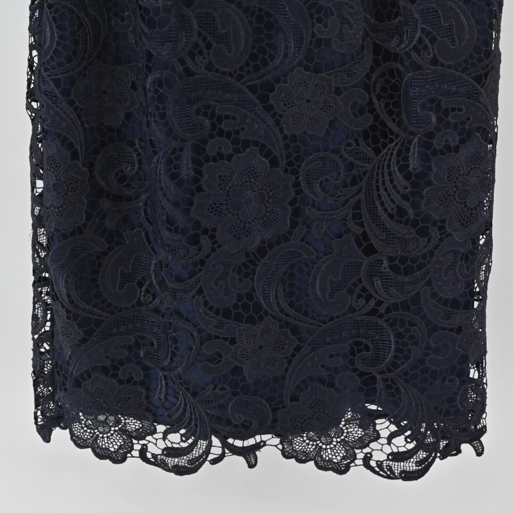Adrianna Papell Lace Sheath Dress Womens Size 6 Navy Blue Floral Cocktail Party - Picture 10 of 12